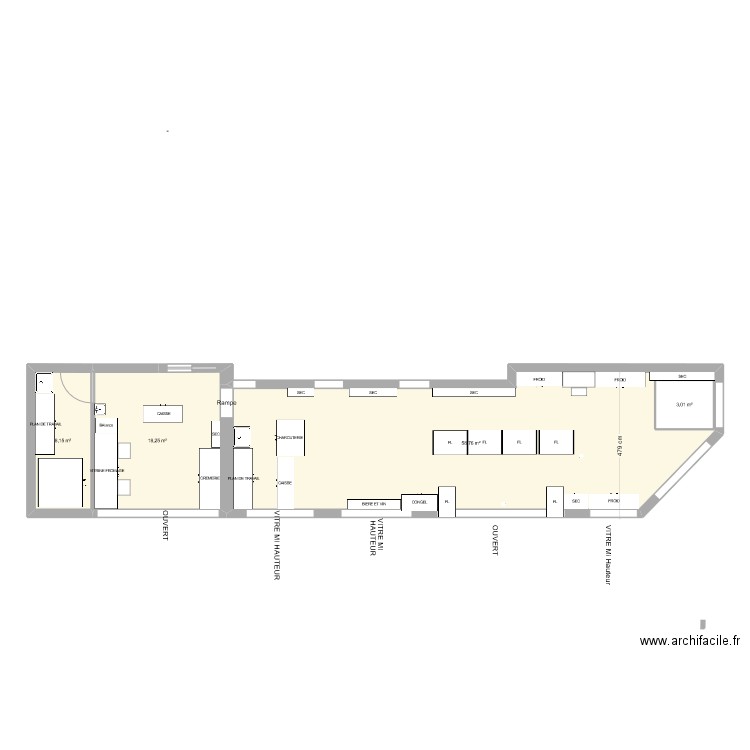 BECON Amenagement boutique. Plan de 4 pièces et 91 m2