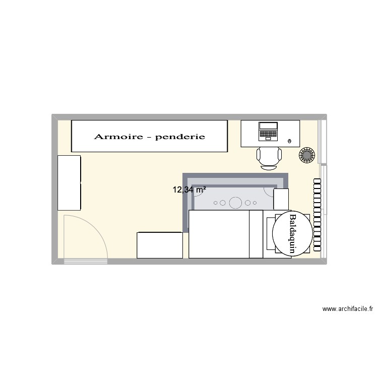 Ergo Appart Chambre 1. Plan de 1 pièce et 12 m2