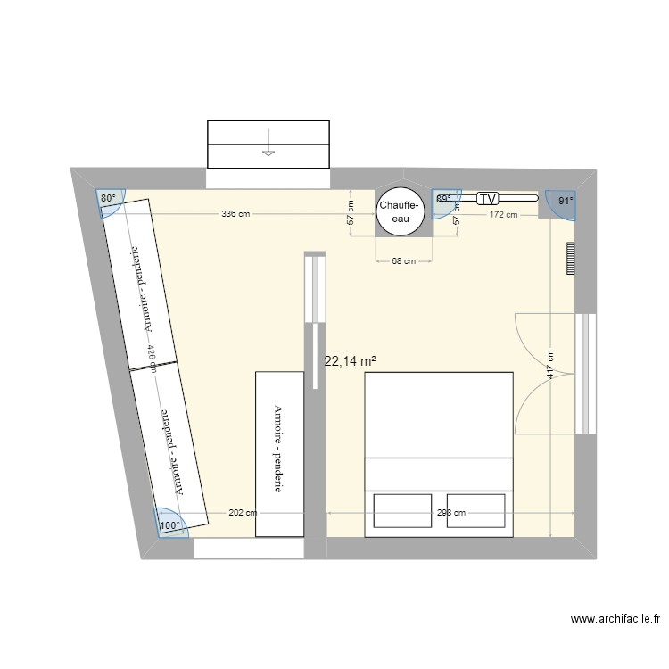 Chmabre parentale. Plan de 1 pièce et 22 m2