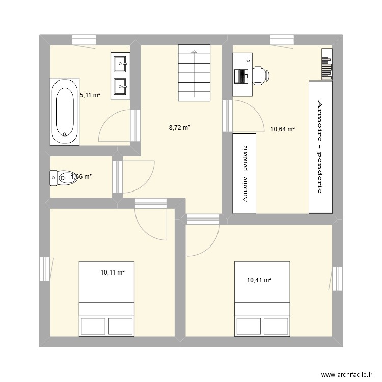 étage maison construction. Plan de 6 pièces et 47 m2