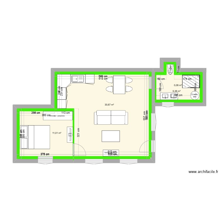  RDC loc. Plan de 4 pièces et 54 m2