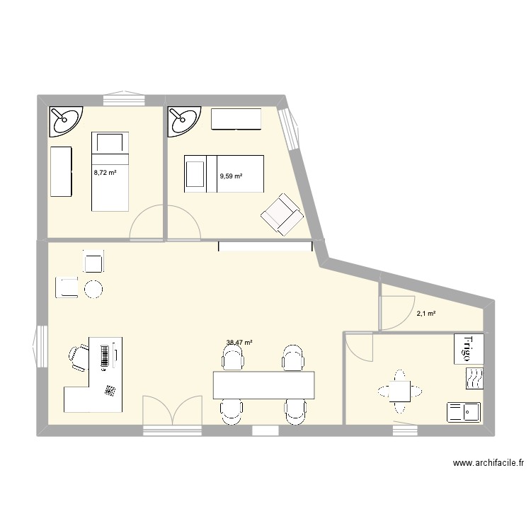 institut vente . Plan de 4 pièces et 59 m2