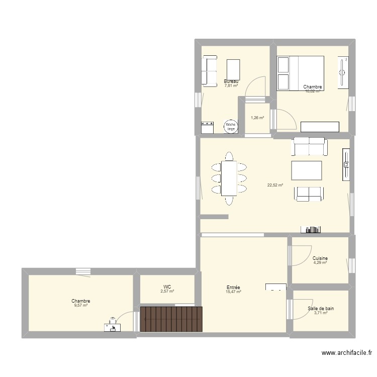 reammenagement. Plan de 9 pièces et 77 m2