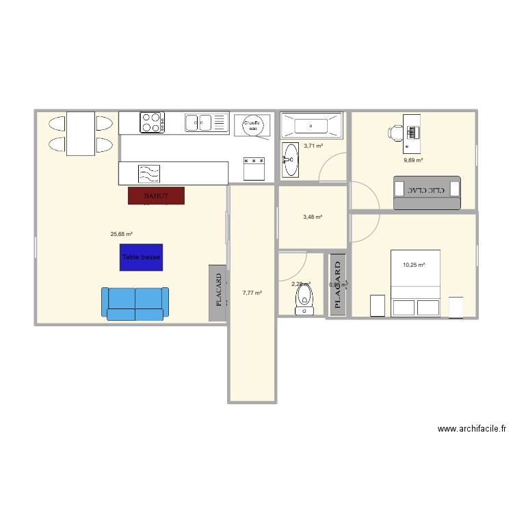 salon. Plan de 8 pièces et 64 m2