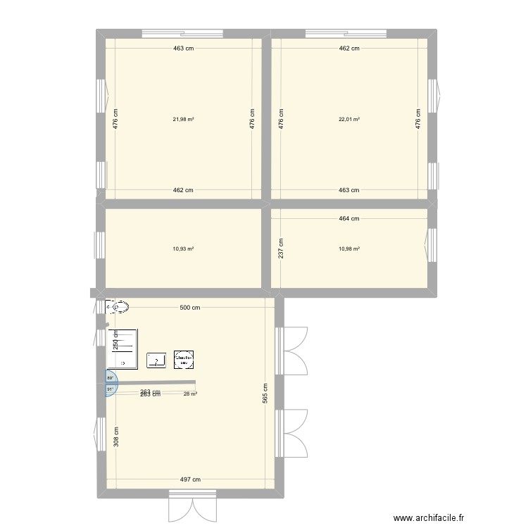 Biscornu. Plan de 5 pièces et 94 m2