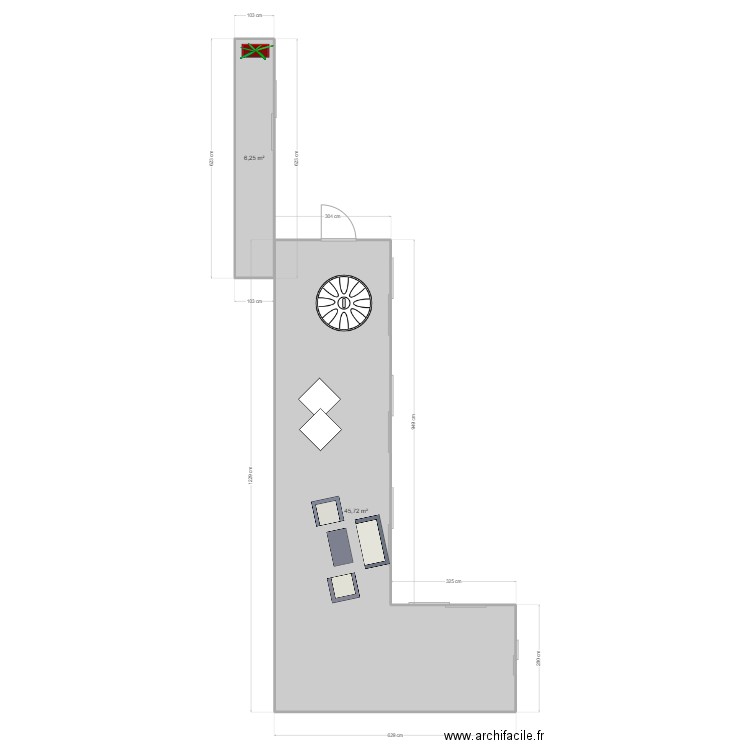 Terrasse cote Stade 1. Plan de 2 pièces et 52 m2