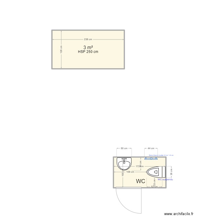 wc jager. Plan de 2 pièces et 5 m2