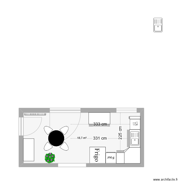 cuisine. Plan de 1 pièce et 20 m2