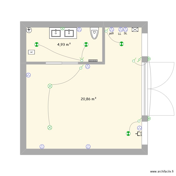 darbeau annexe. Plan de 2 pièces et 26 m2