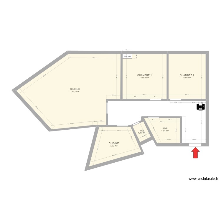 222. Plan de 6 pièces et 62 m2