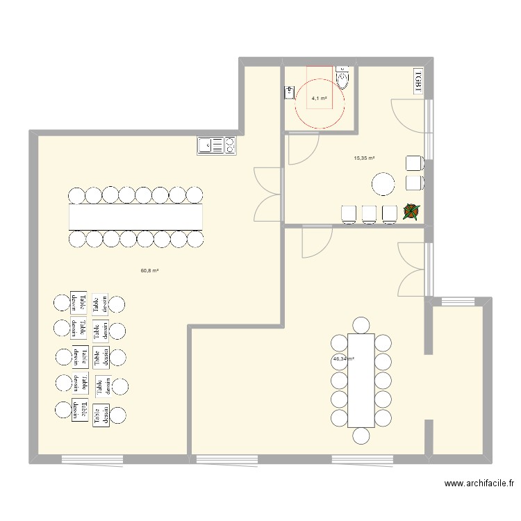 Local de tri arts plastiques. Plan de 4 pièces et 127 m2