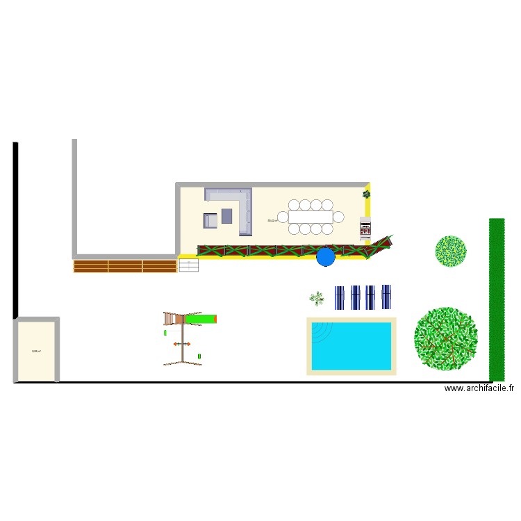 JARDIN MAISON. Plan de 2 pièces et 59 m2