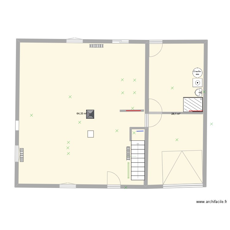 REZ  PLAN RADIATEUR PLOMBERIE. Plan de 2 pièces et 92 m2