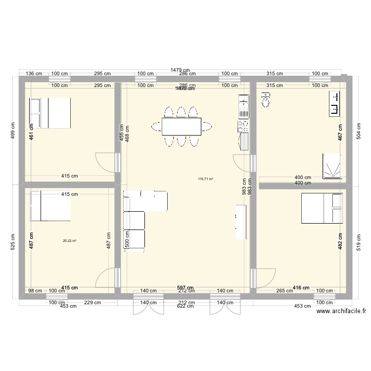 Plan de coupe poilly. Plan de 2 pièces et 137 m2