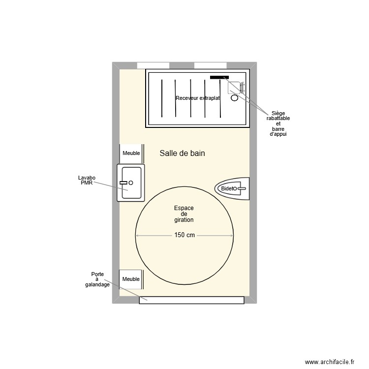 BLANCHOT SDB Adaptation 1. Plan de 1 pièce et 7 m2