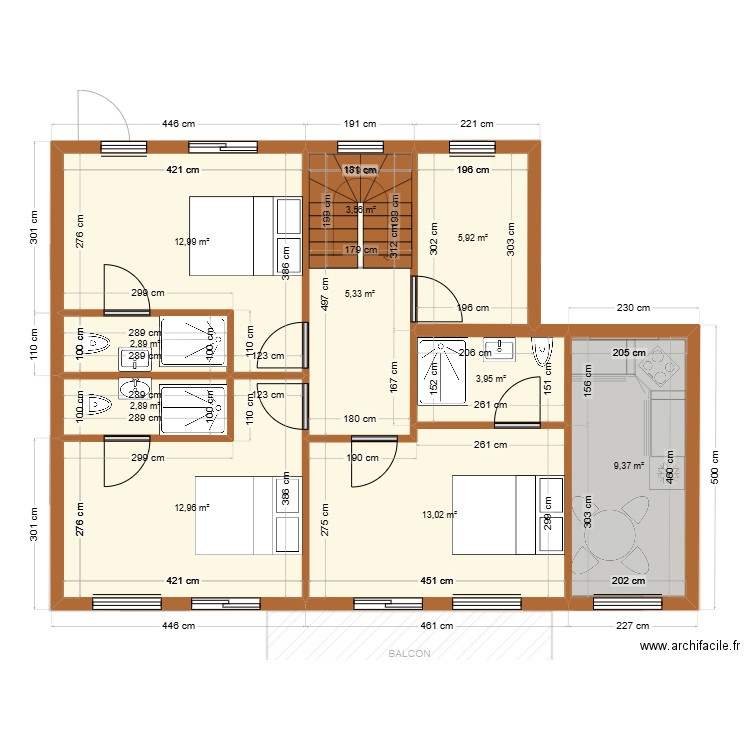 villard. Plan de 20 pièces et 230 m2