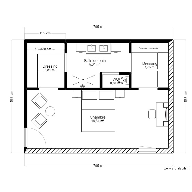 PLAN SUITE 1. Plan de 5 pièces et 32 m2