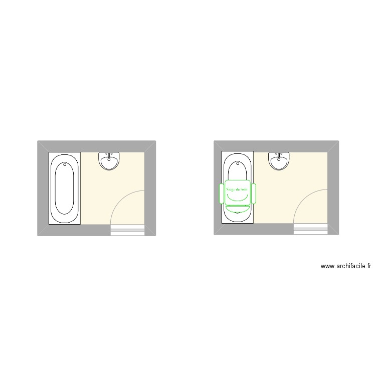 SDB avec siège . Plan de 2 pièces et 8 m2