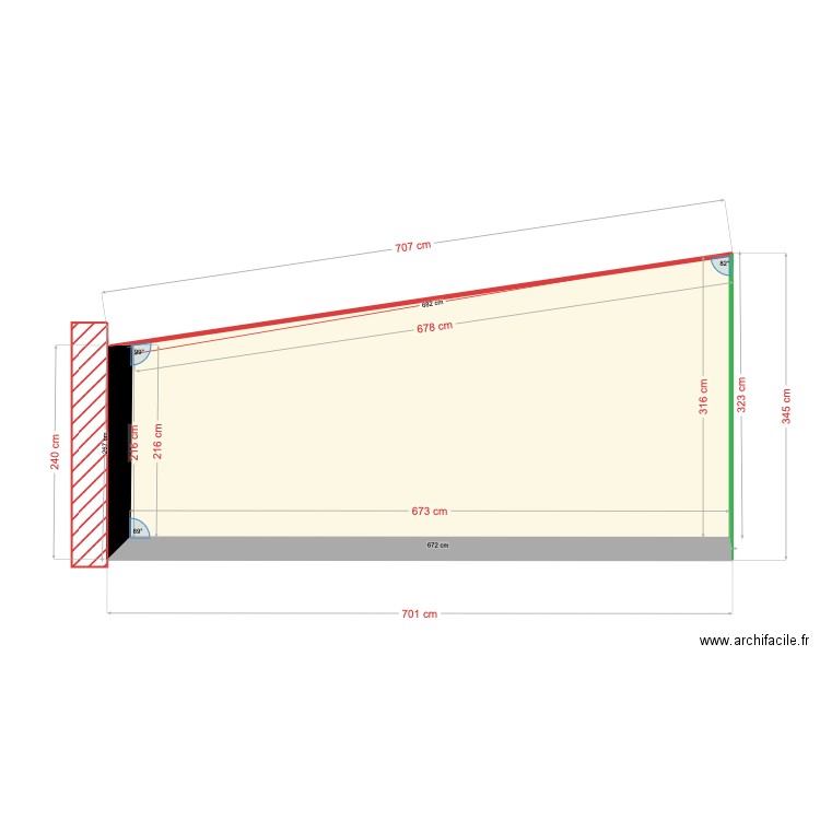 Léo pente du toit. Plan de 1 pièce et 18 m2