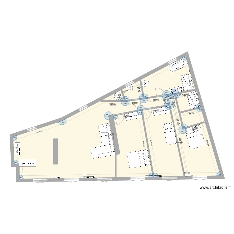 Coupejarret1. Plan de 2 pièces et 115 m2