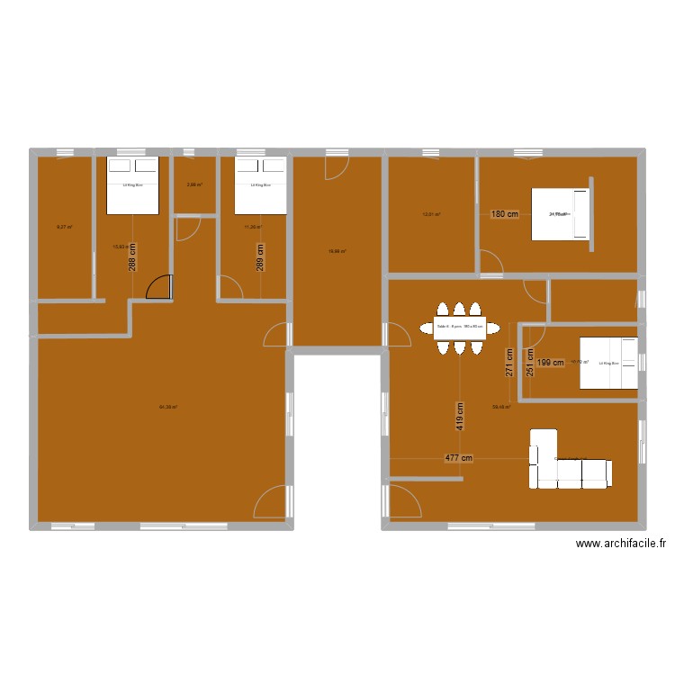 maison 1. Plan de 10 pièces et 227 m2