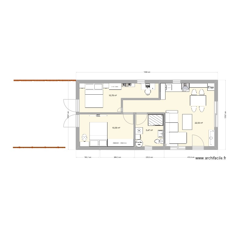 Maison 55m c. Plan de 4 pièces et 49 m2