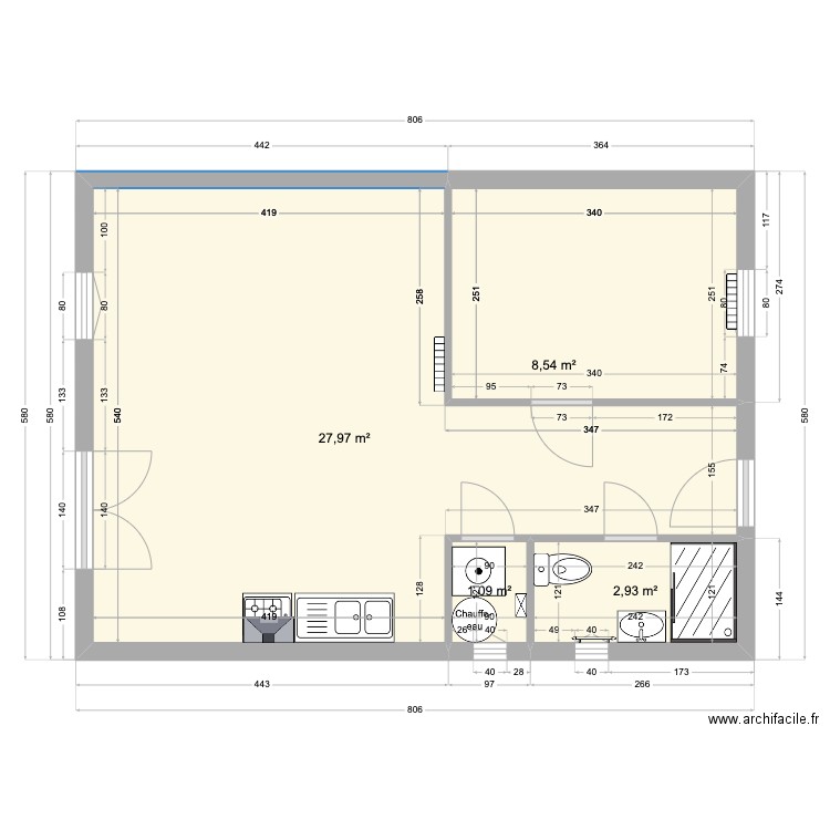 Plan vide 2. Plan de 4 pièces et 41 m2