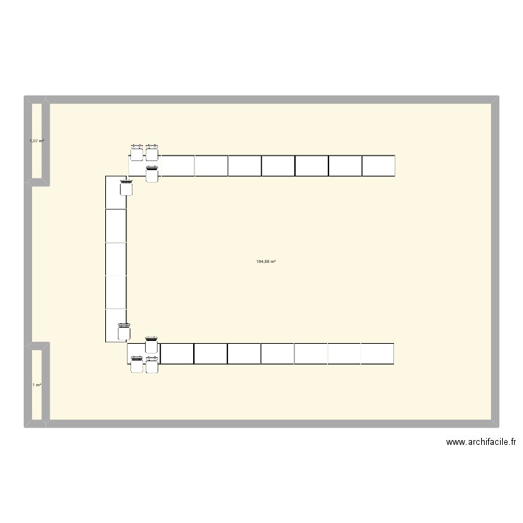 salle des fetes. Plan de 3 pièces et 187 m2