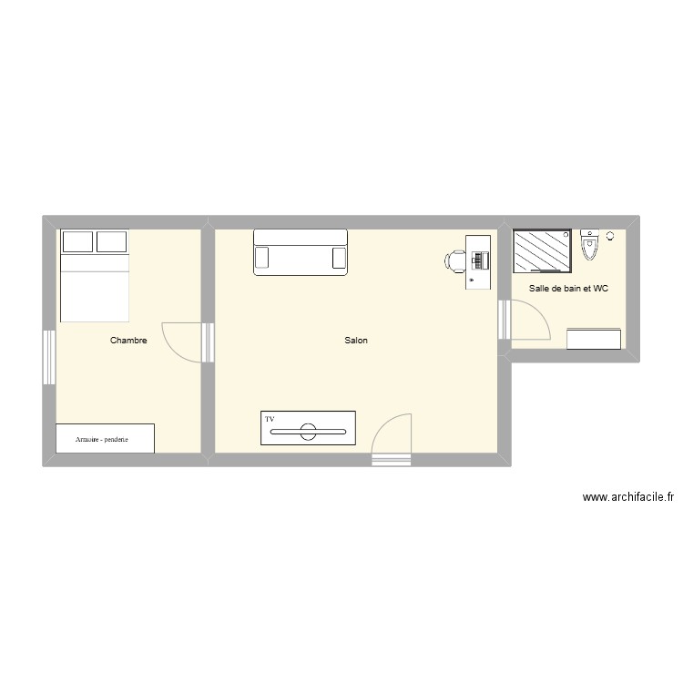 Appartement Tom Fellon. Plan de 3 pièces et 45 m2