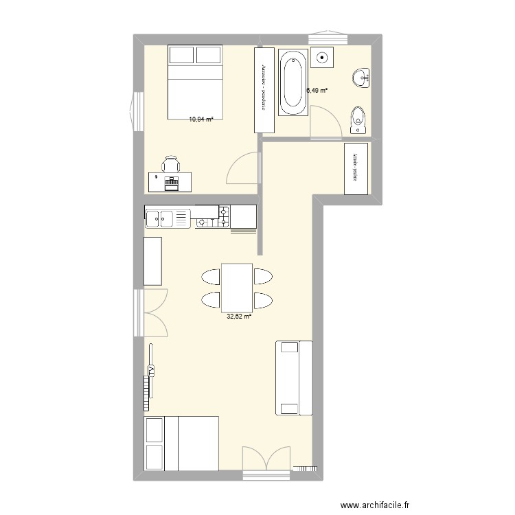 vlaux. Plan de 3 pièces et 50 m2