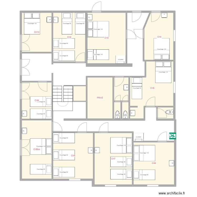 colo. Plan de 16 pièces et 140 m2