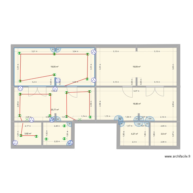 ELEC. Plan de 7 pièces et 88 m2