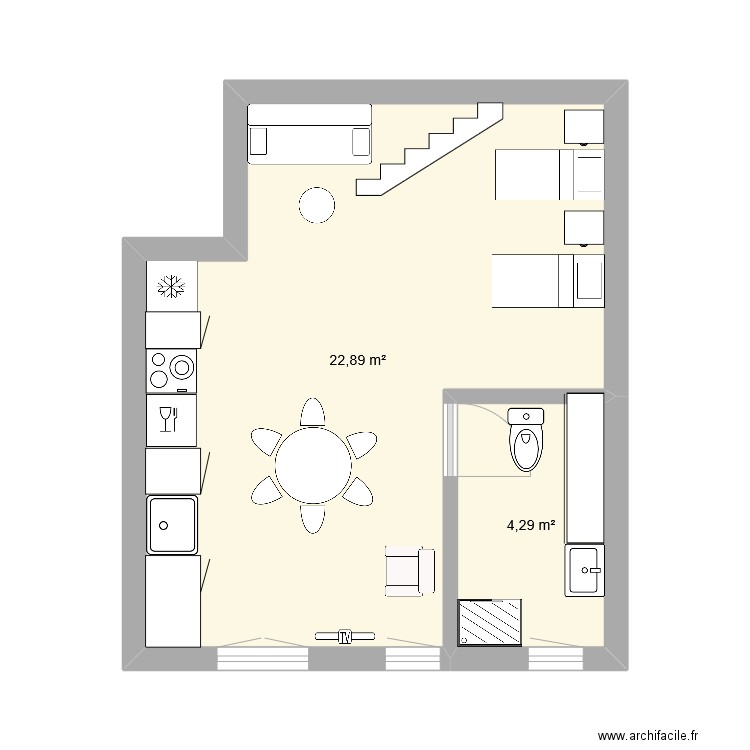 REZ DE CHAUSSEE PETIT CANASSON. Plan de 2 pièces et 27 m2