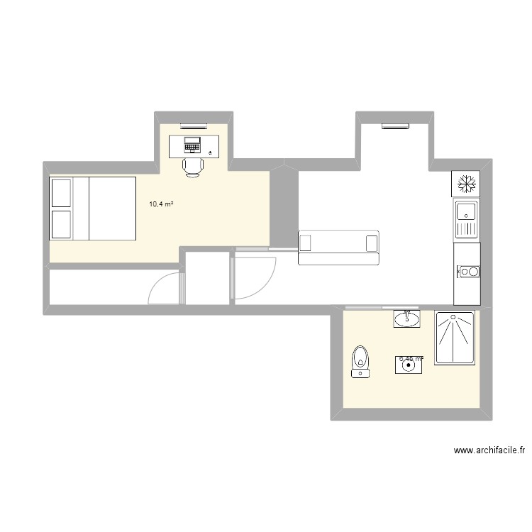 apt2. Plan de 2 pièces et 17 m2