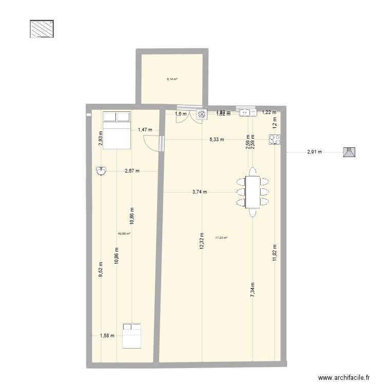 les filles. Plan de 3 pièces et 128 m2