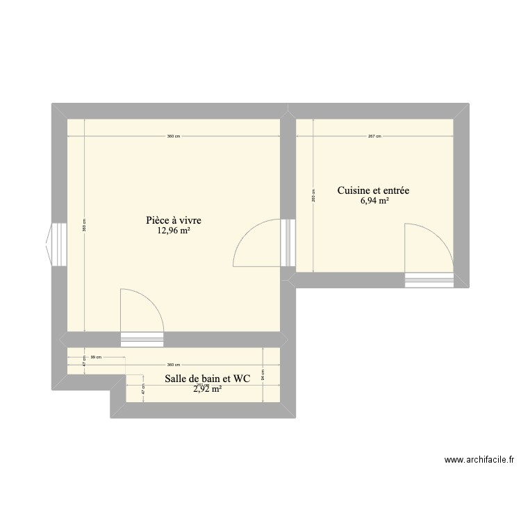 Plan appart final. Plan de 3 pièces et 23 m2