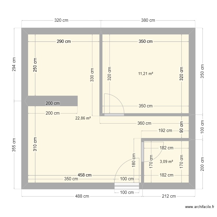 plan aguerba 2. Plan de 3 pièces et 37 m2