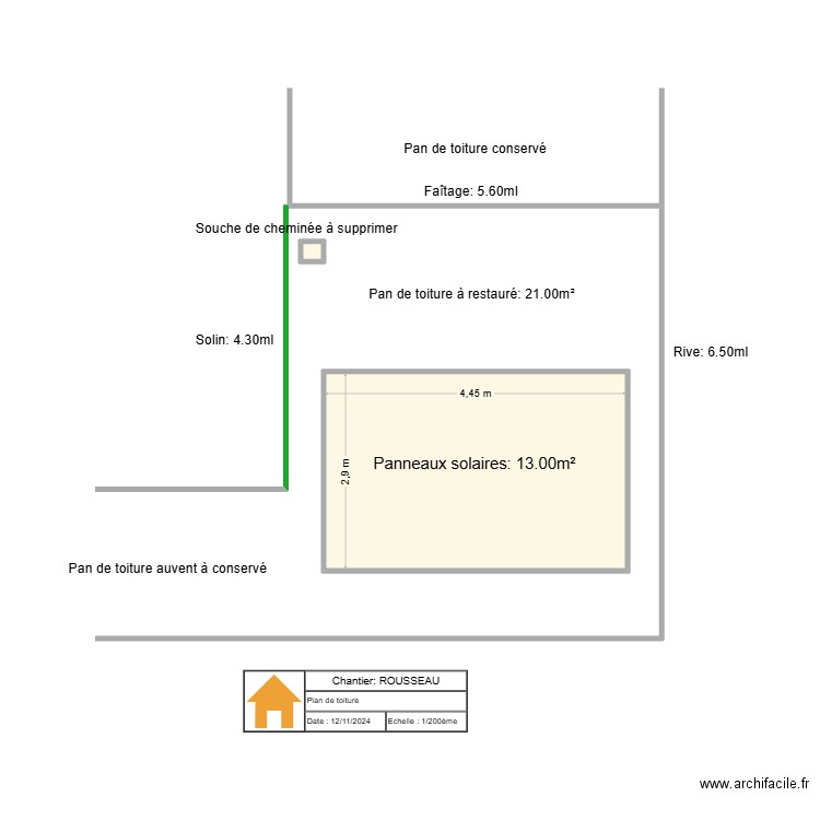 Plan ROUSSEAU. Plan de 2 pièces et 13 m2