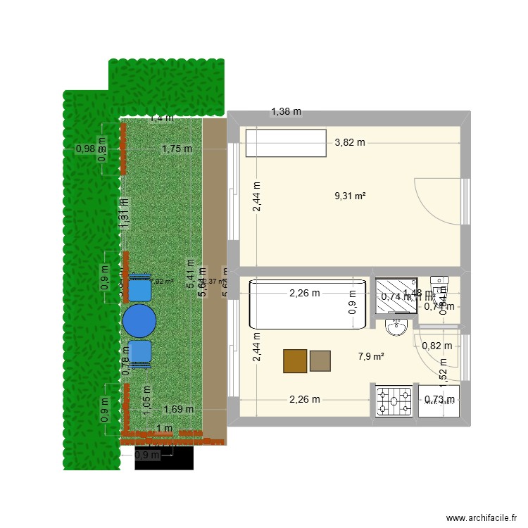 Studio 1. Plan de 3 pièces et 18 m2