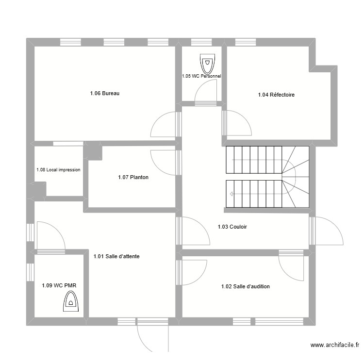 Tenneville RDC. Plan de 11 pièces et 77 m2