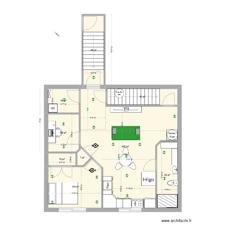 Logement 229 affluent. Plan de 9 pièces et 72 m2