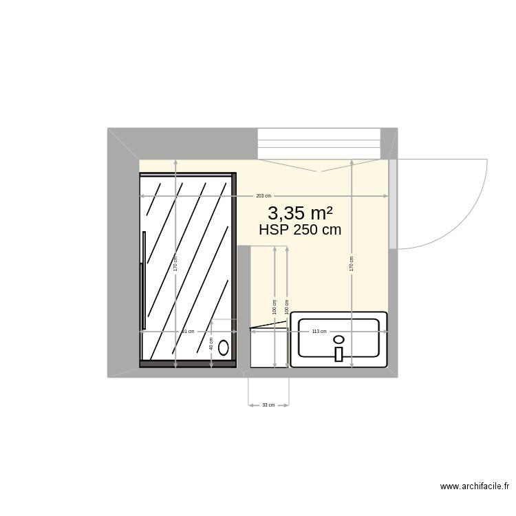 Salle d'eau. Plan de 1 pièce et 3 m2