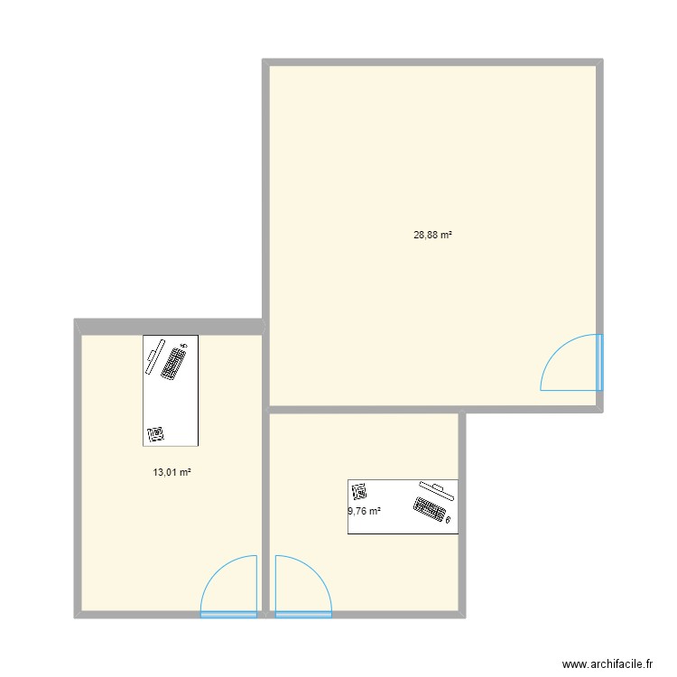 bureau indiv maxime et david. Plan de 3 pièces et 52 m2