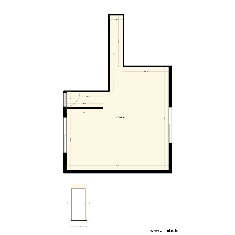 amand baie vitrée. Plan de 1 pièce et 48 m2