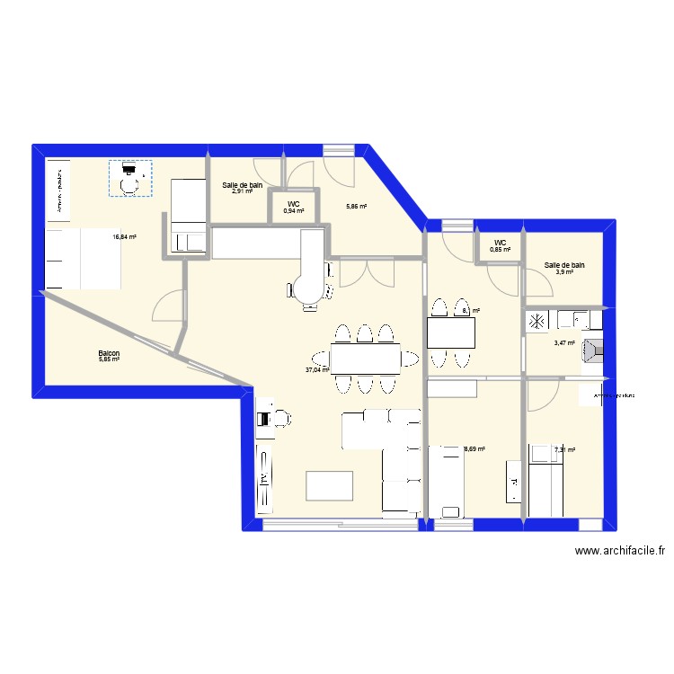 Briançon aménagé 2 appartements. Plan de 12 pièces et 102 m2