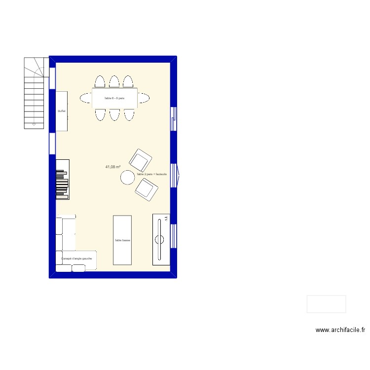 plan 1 grande piece . Plan de 1 pièce et 41 m2