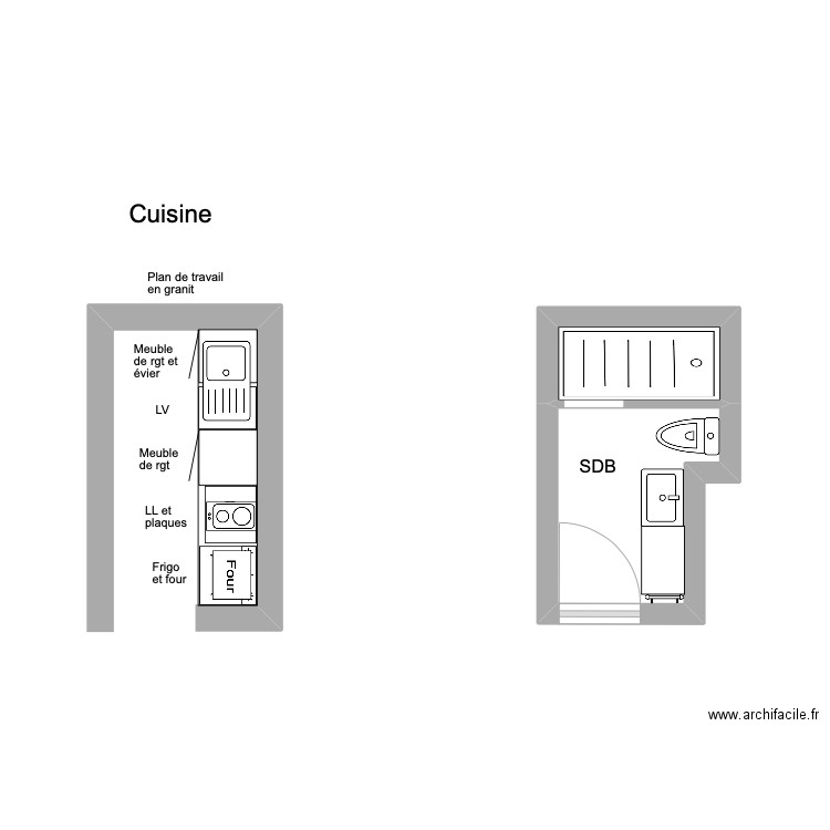 Plan SDB les Tines. Plan de 2 pièces et 4 m2