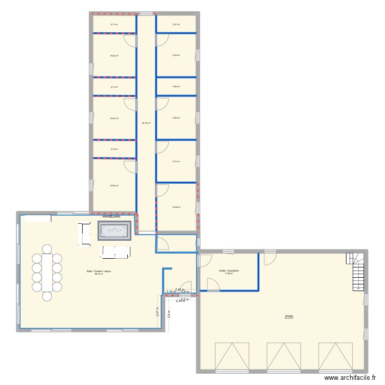 Test. Plan de 16 pièces et 315 m2