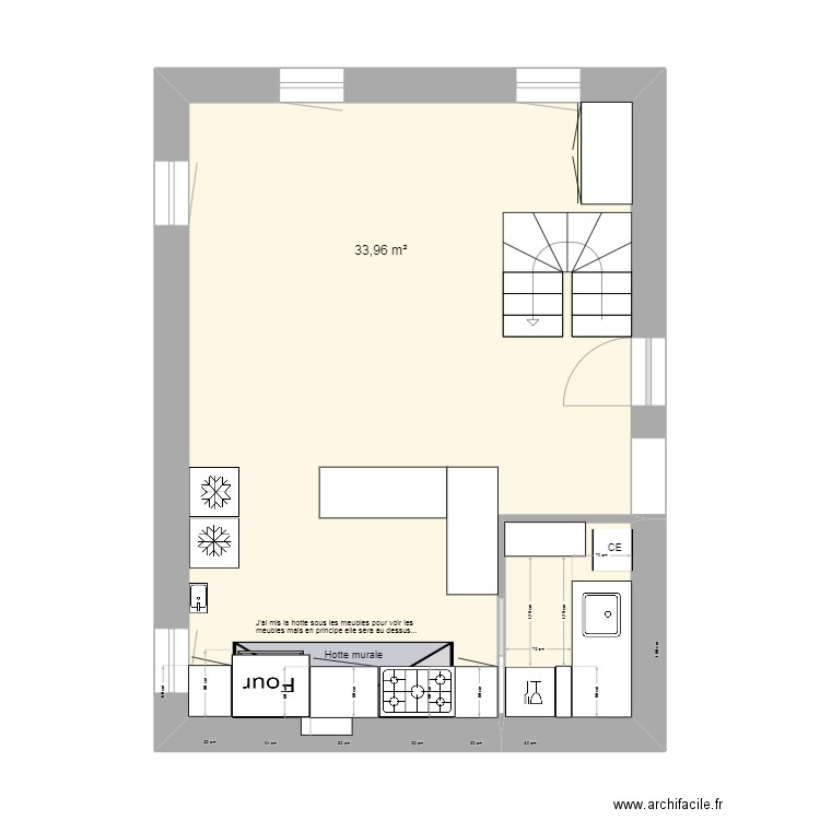 Local CUISINE OK V5. Plan de 2 pièces et 37 m2