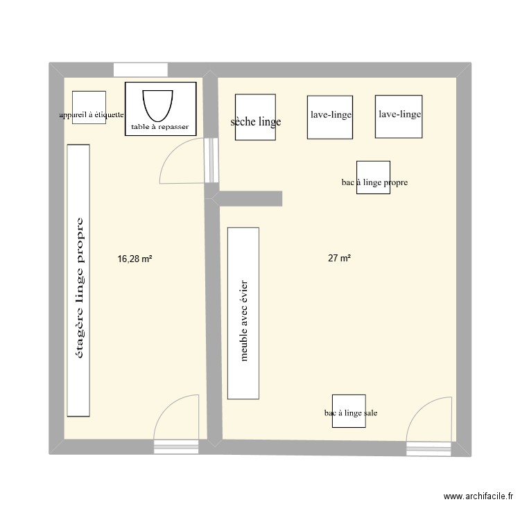 plan blanchisserie. Plan de 2 pièces et 43 m2